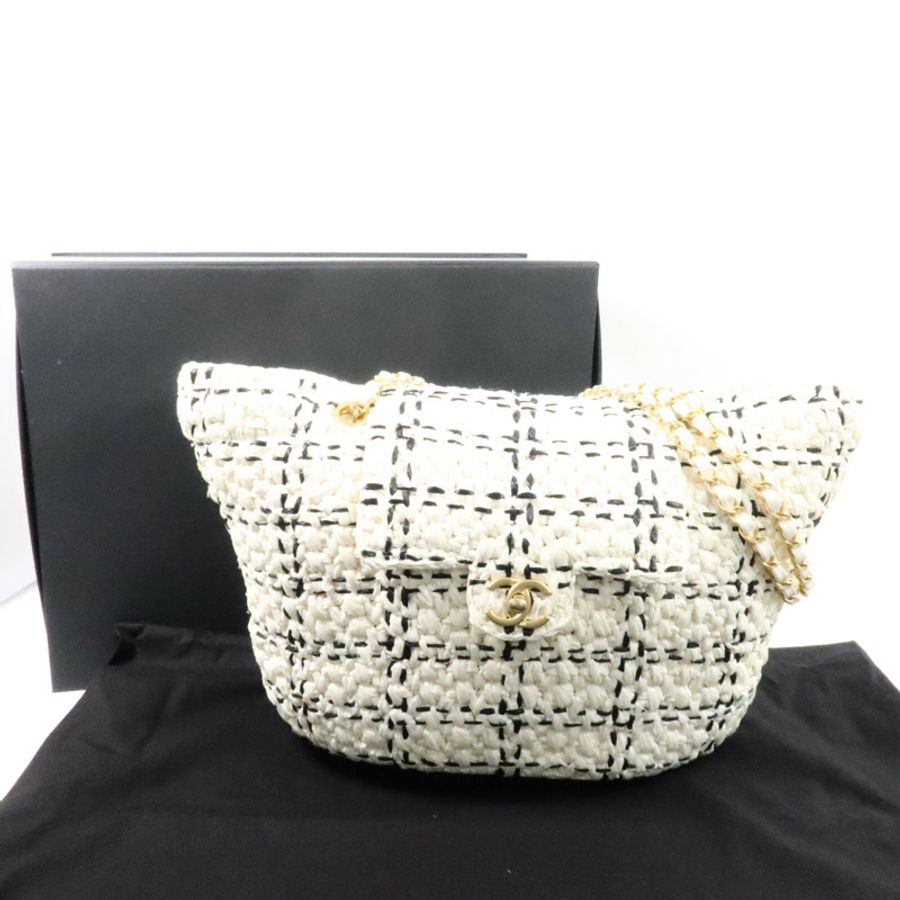 CHANEL 藤料Raffia Effect Tweed Shppping Bag鏈帶手挽袋-9
