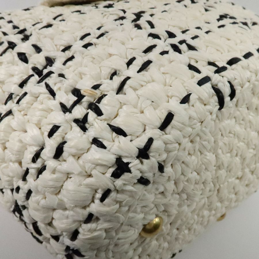 CHANEL 藤料Raffia Effect Tweed Shppping Bag鏈帶手挽袋-11