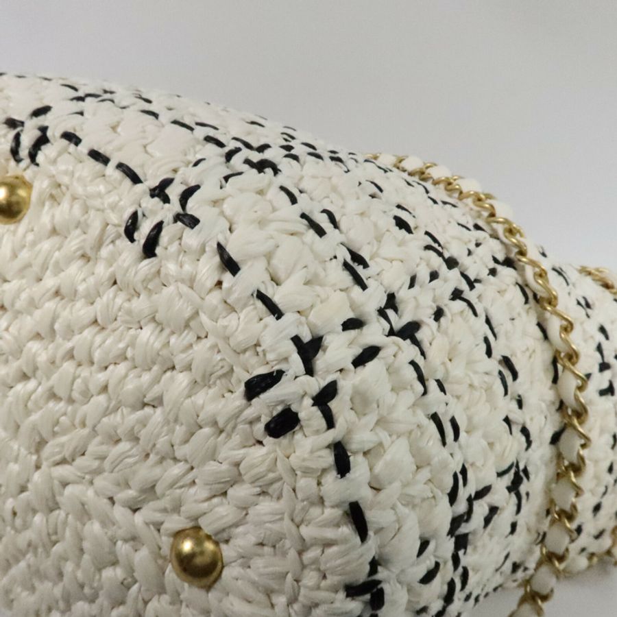 CHANEL 藤料Raffia Effect Tweed Shppping Bag鏈帶手挽袋-12