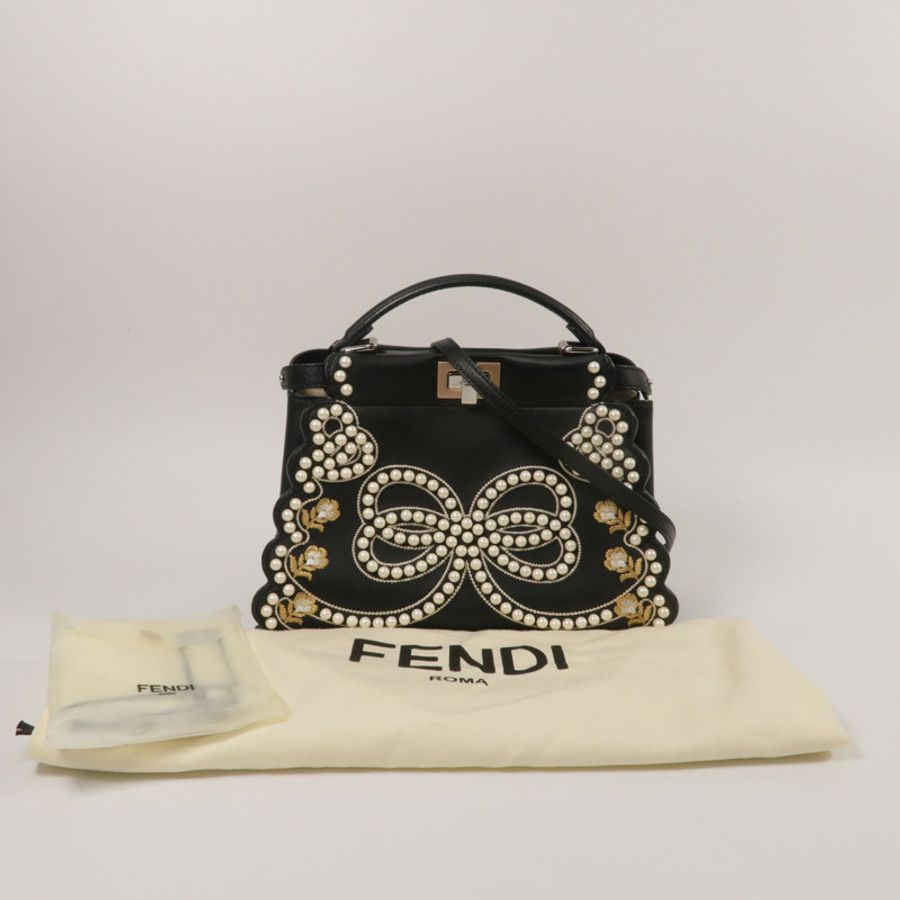 FENDI 牛皮皮革Peekaboo Mini手挽肩背兩用袋-10