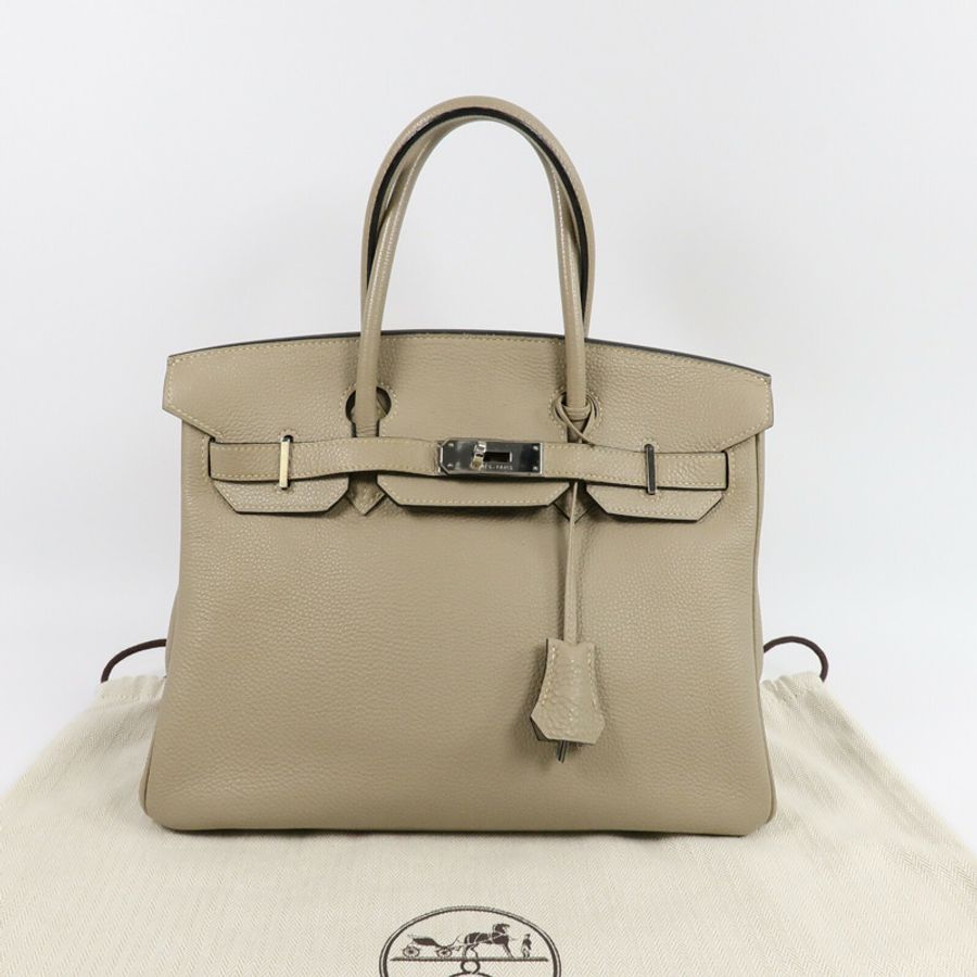 HERMES Togo皮革Birkin 30手挽袋Gris Tourterelle-8