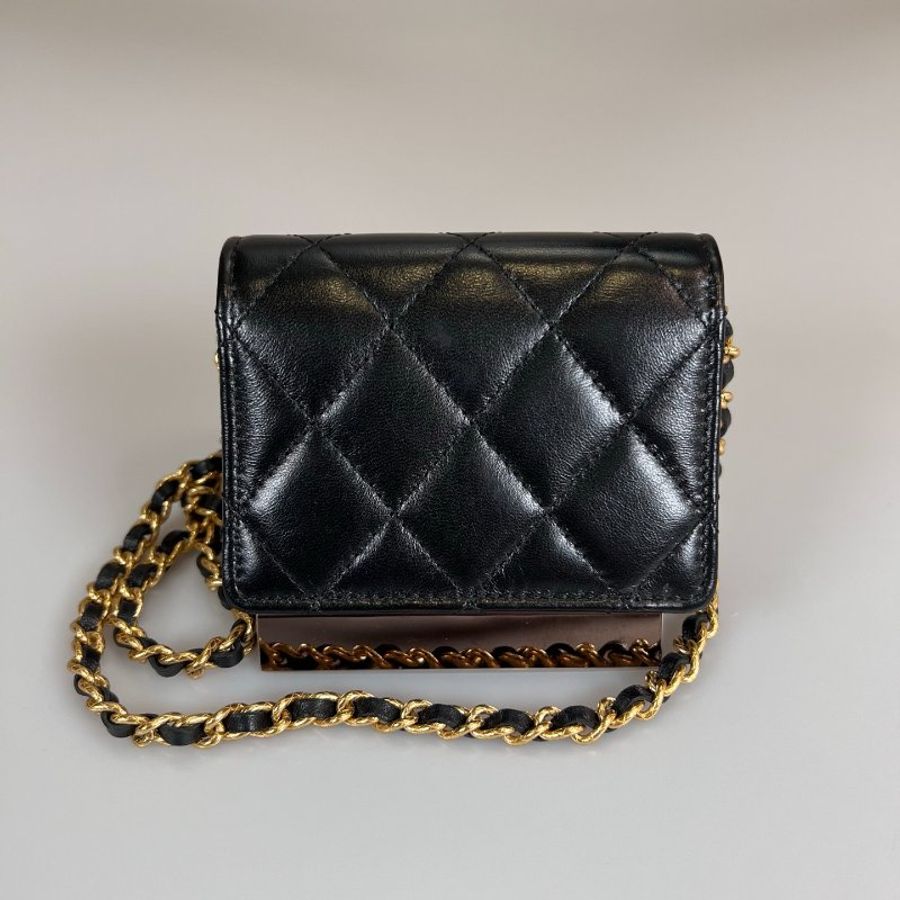CHANEL 季節款風琴小卡包羊皮黑 AP3105/晶片款-2