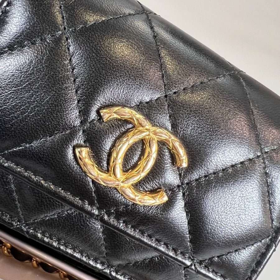 CHANEL 季節款風琴小卡包羊皮黑 AP3105/晶片款-8