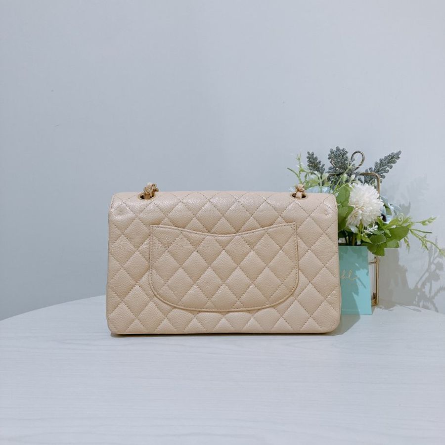 TK2117 香奈兒經典翻蓋魚子醬牛皮 杏色 單肩包 Chanel Classic Double Flap Bag 25cm Caviar Beige X GHW-1