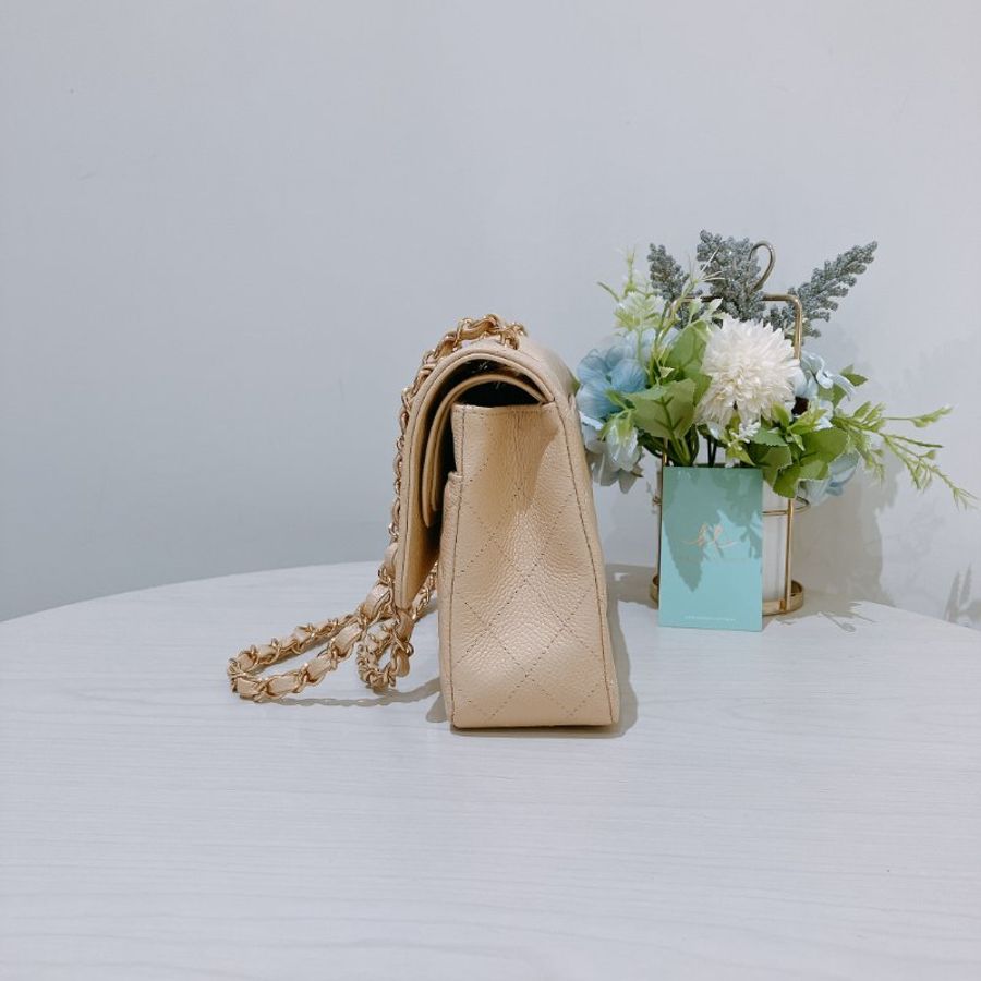 TK2117 香奈兒經典翻蓋魚子醬牛皮 杏色 單肩包 Chanel Classic Double Flap Bag 25cm Caviar Beige X GHW-3