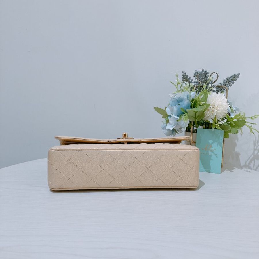 TK2117 香奈兒經典翻蓋魚子醬牛皮 杏色 單肩包 Chanel Classic Double Flap Bag 25cm Caviar Beige X GHW-4