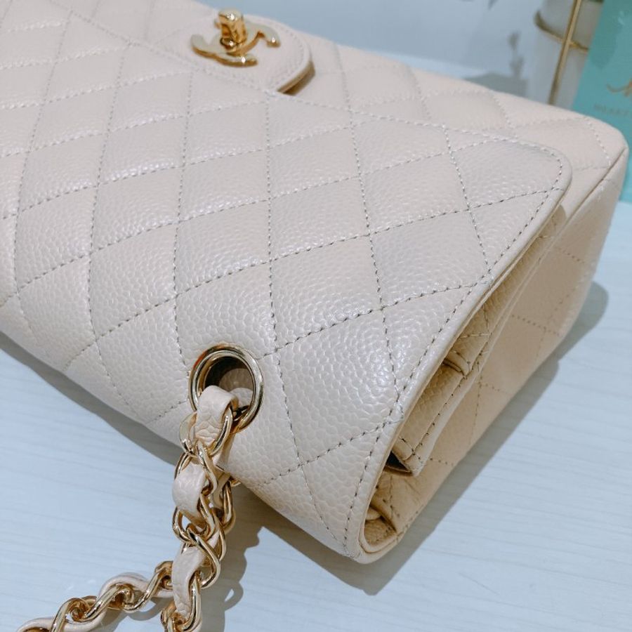 TK2117 香奈兒經典翻蓋魚子醬牛皮 杏色 單肩包 Chanel Classic Double Flap Bag 25cm Caviar Beige X GHW-10