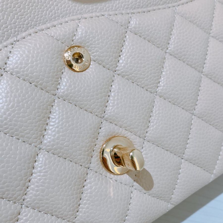 TK2117 香奈兒經典翻蓋魚子醬牛皮 杏色 單肩包 Chanel Classic Double Flap Bag 25cm Caviar Beige X GHW-16