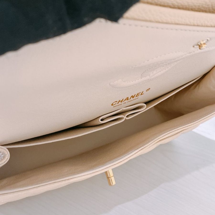 TK2117 香奈兒經典翻蓋魚子醬牛皮 杏色 單肩包 Chanel Classic Double Flap Bag 25cm Caviar Beige X GHW-17