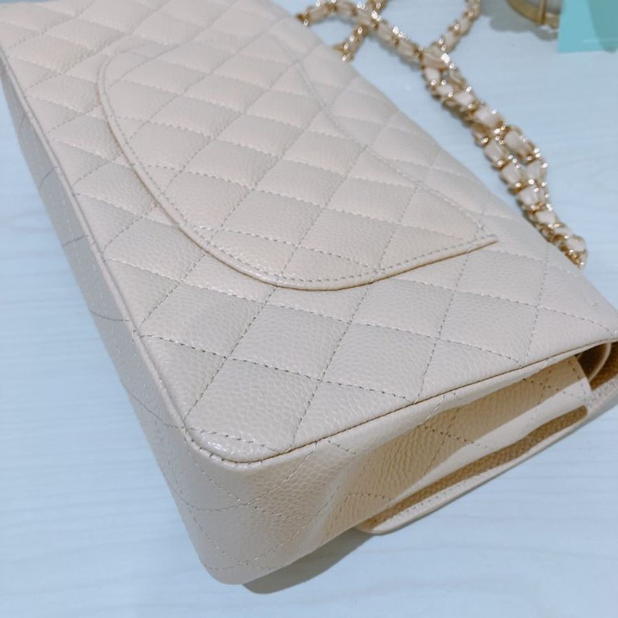 TK2117 香奈兒經典翻蓋魚子醬牛皮 杏色 單肩包 Chanel Classic Double Flap Bag 25cm Caviar Beige X GHW-21