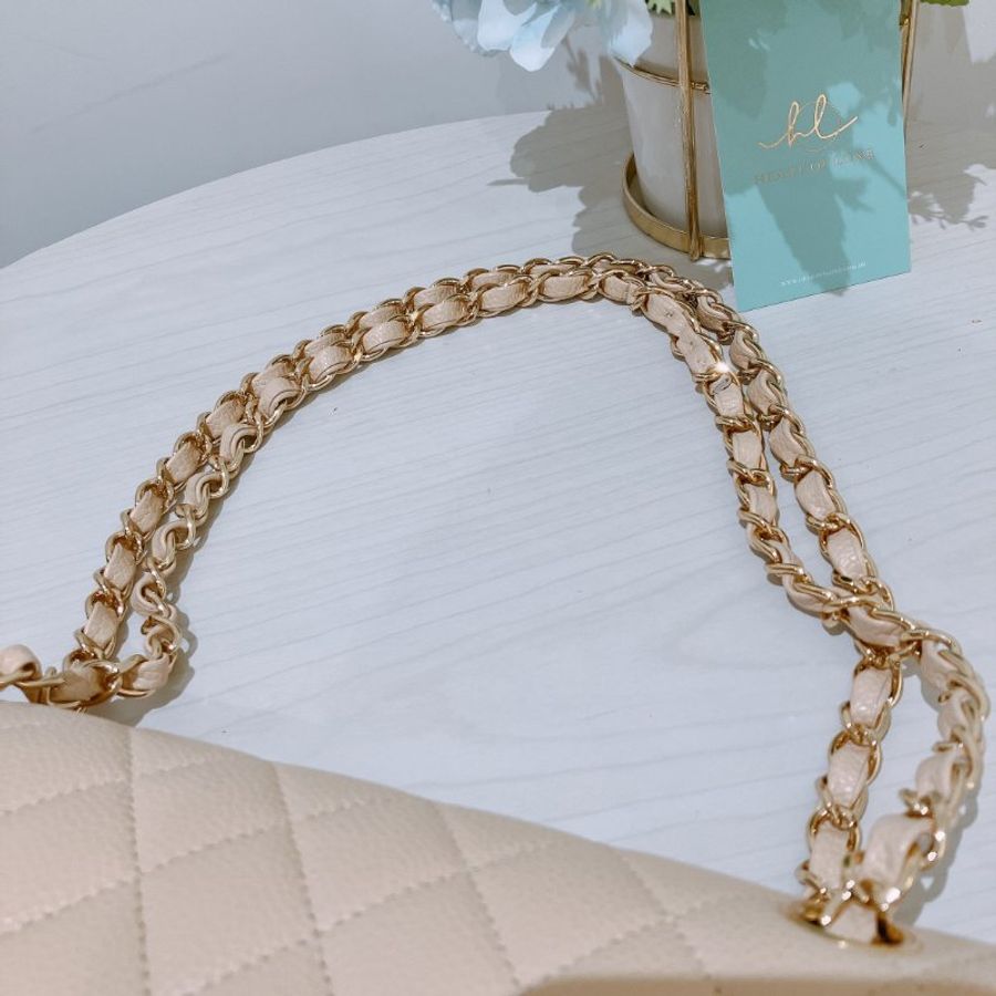 TK2117 香奈兒經典翻蓋魚子醬牛皮 杏色 單肩包 Chanel Classic Double Flap Bag 25cm Caviar Beige X GHW-26