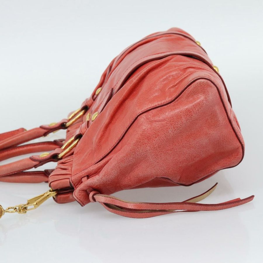 【日本直送】Miu Miu 側邊絲帶手提包 皮革 2way 橙色金色 Auth am12203V-2