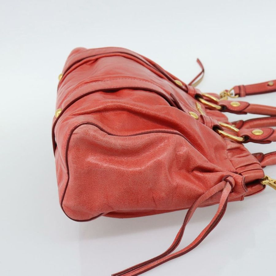 【日本直送】Miu Miu 側邊絲帶手提包 皮革 2way 橙色金色 Auth am12203V-3