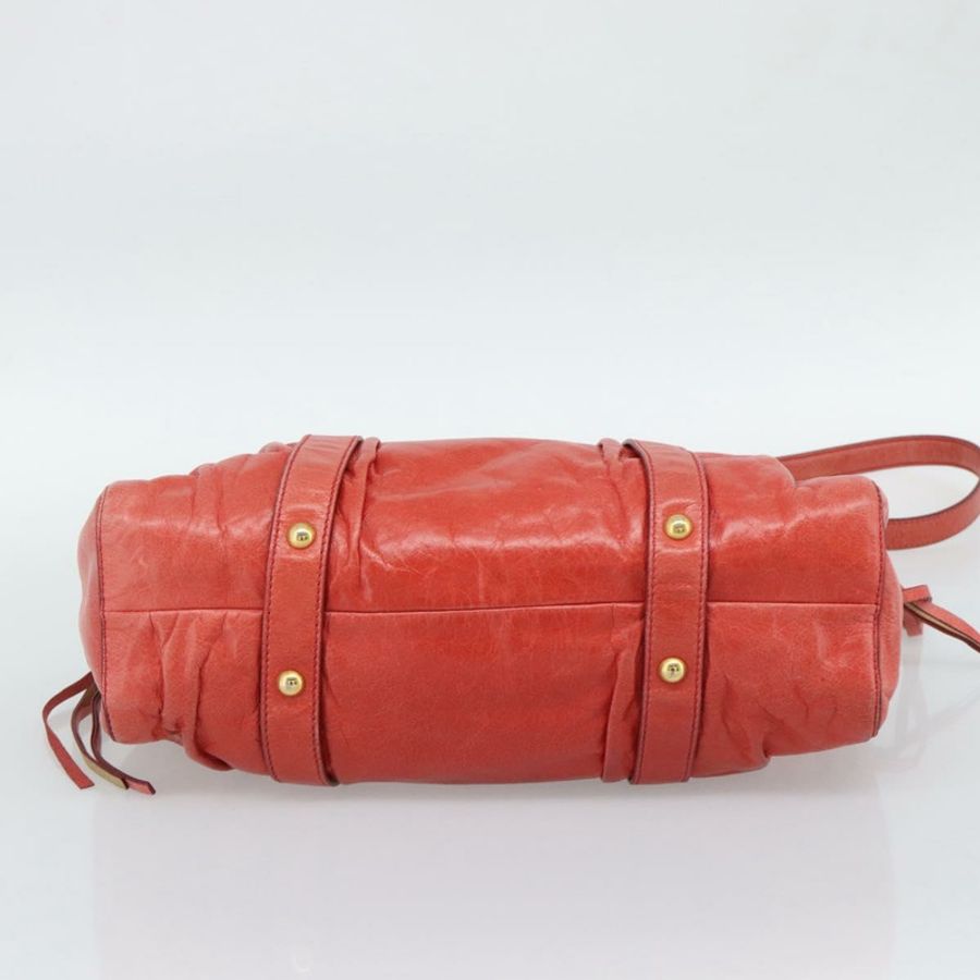 【日本直送】Miu Miu 側邊絲帶手提包 皮革 2way 橙色金色 Auth am12203V-4