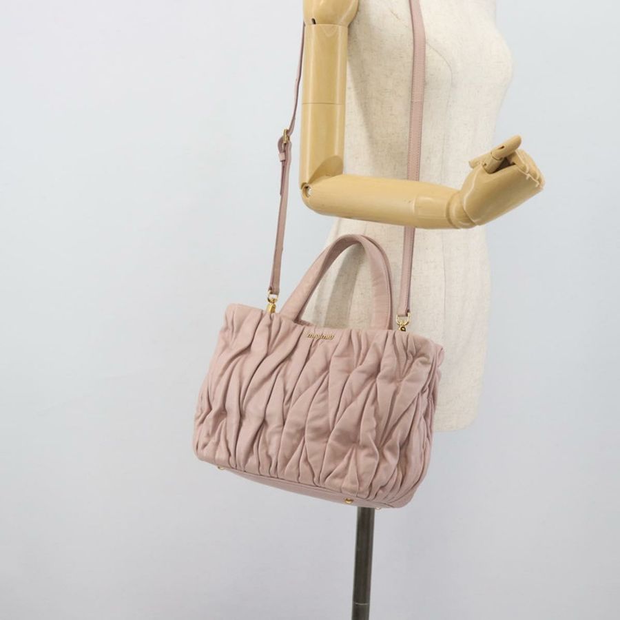 【日本直送】Miu Miu 手提包 皮革 兩用 粉紅金 5BG061 正品 am12025V-23