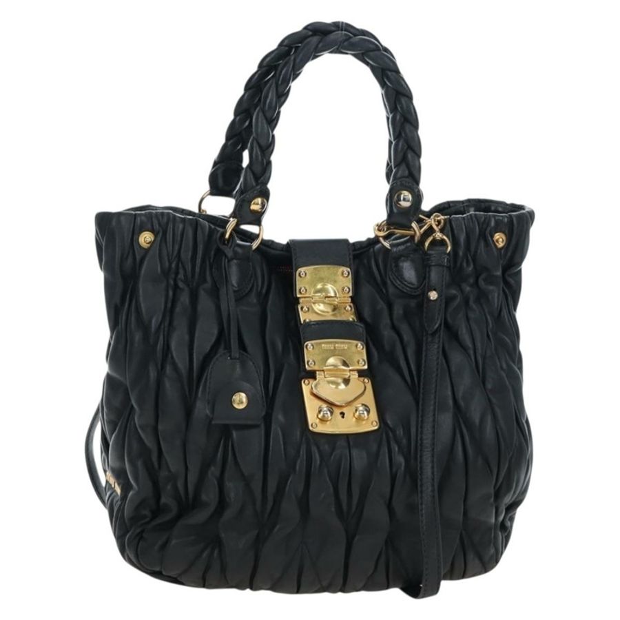【日本直送】Miu Miu Matelasse 皮革雙肩包 黑色 金色調 正品 ki6716V-0