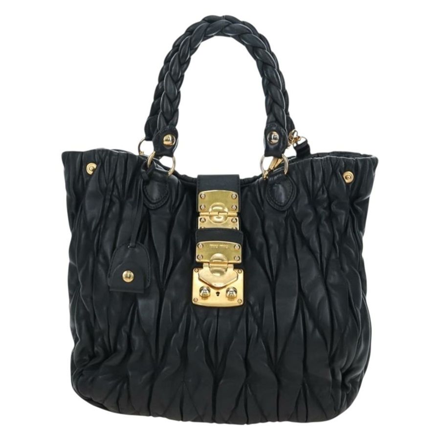 【日本直送】Miu Miu Matelasse 皮革雙肩包 黑色 金色調 正品 ki6716V-12