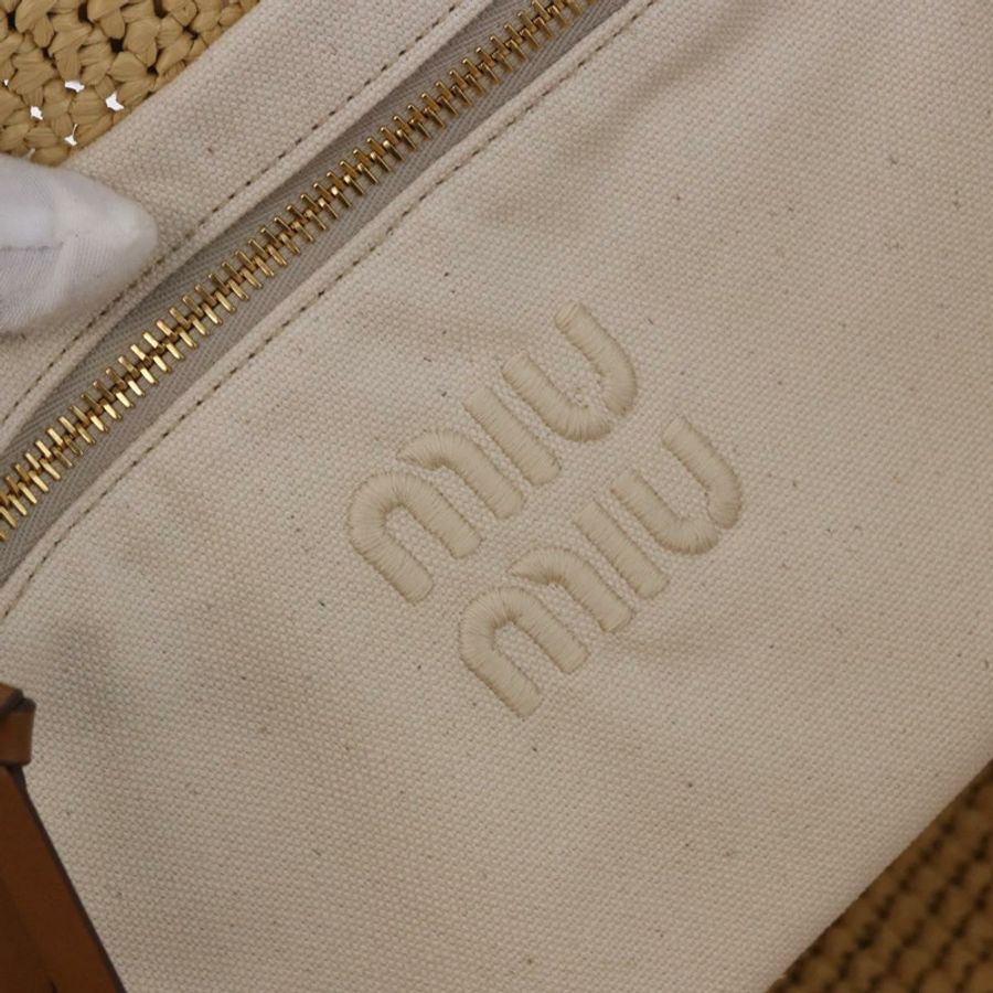 【日本直送】Miu Miu 編織手提包 拉菲草 兩用 米色 金色調 正品 ki6738M-18