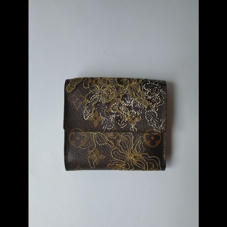 LV 老花秀款金色刺繡雙面方夾-1
