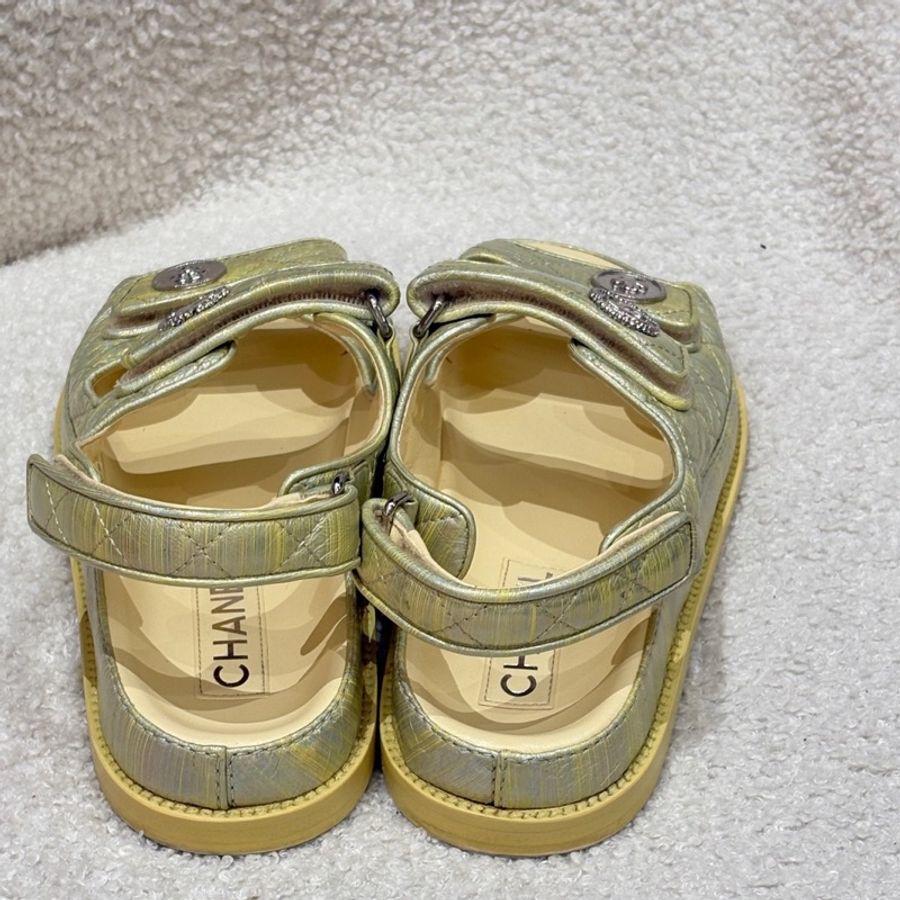 CHANEL香奈兒 平底露趾 時尚涼拖 女款 黃色 尺寸:38。-3