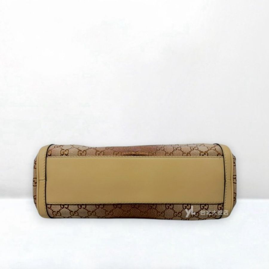 A13402-Gucci 緹花布金絲漸變拚米色牛皮小號腋下包 282298-4