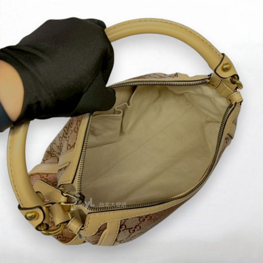 A13402-Gucci 緹花布金絲漸變拚米色牛皮小號腋下包 282298-5