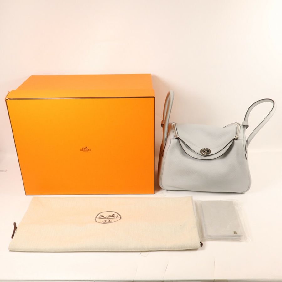 HERMES Clemence皮革Lindy 26手挽肩背兩用袋Bleu Brume-8
