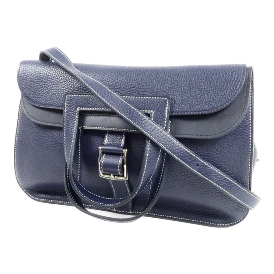 HERMES Clemence/Swift皮革Halzan 31手挽肩背兩用袋Bleu Nuit/Noir-1
