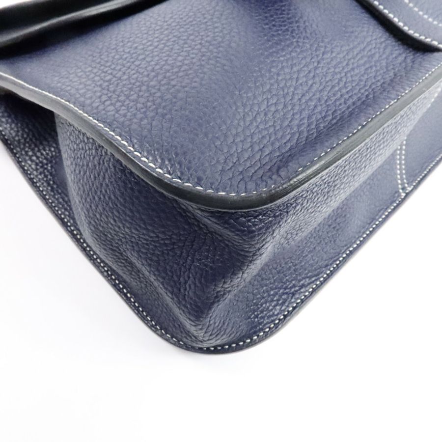 HERMES Clemence/Swift皮革Halzan 31手挽肩背兩用袋Bleu Nuit/Noir-5