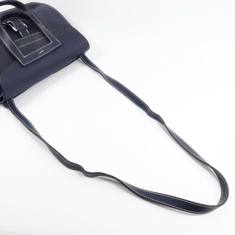 HERMES Clemence/Swift皮革Halzan 31手挽肩背兩用袋Bleu Nuit/Noir-8