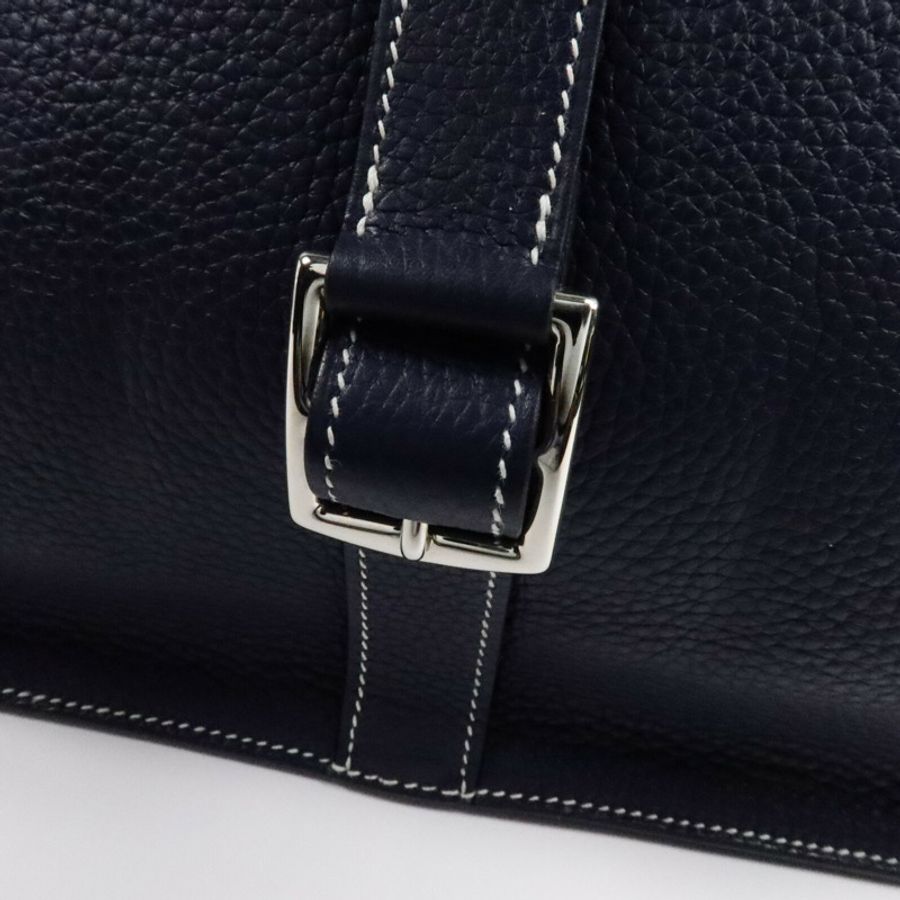HERMES Clemence/Swift皮革Halzan 31手挽肩背兩用袋Bleu Nuit/Noir-9