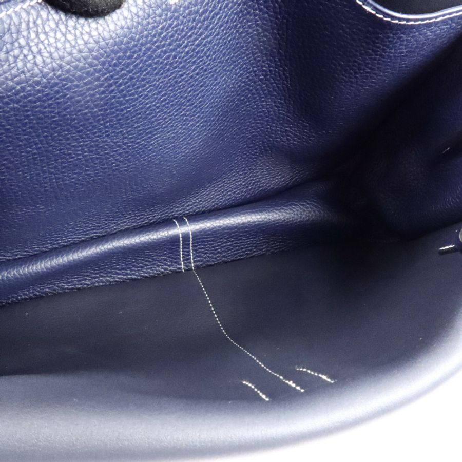 HERMES Clemence/Swift皮革Halzan 31手挽肩背兩用袋Bleu Nuit/Noir-10