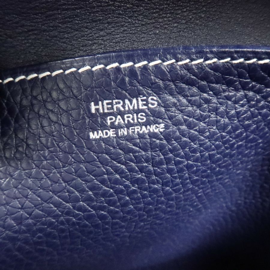HERMES Clemence/Swift皮革Halzan 31手挽肩背兩用袋Bleu Nuit/Noir-11