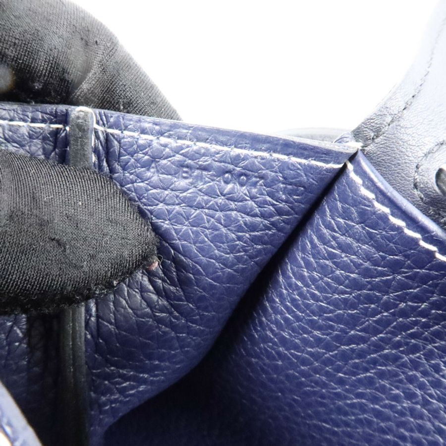 HERMES Clemence/Swift皮革Halzan 31手挽肩背兩用袋Bleu Nuit/Noir-12