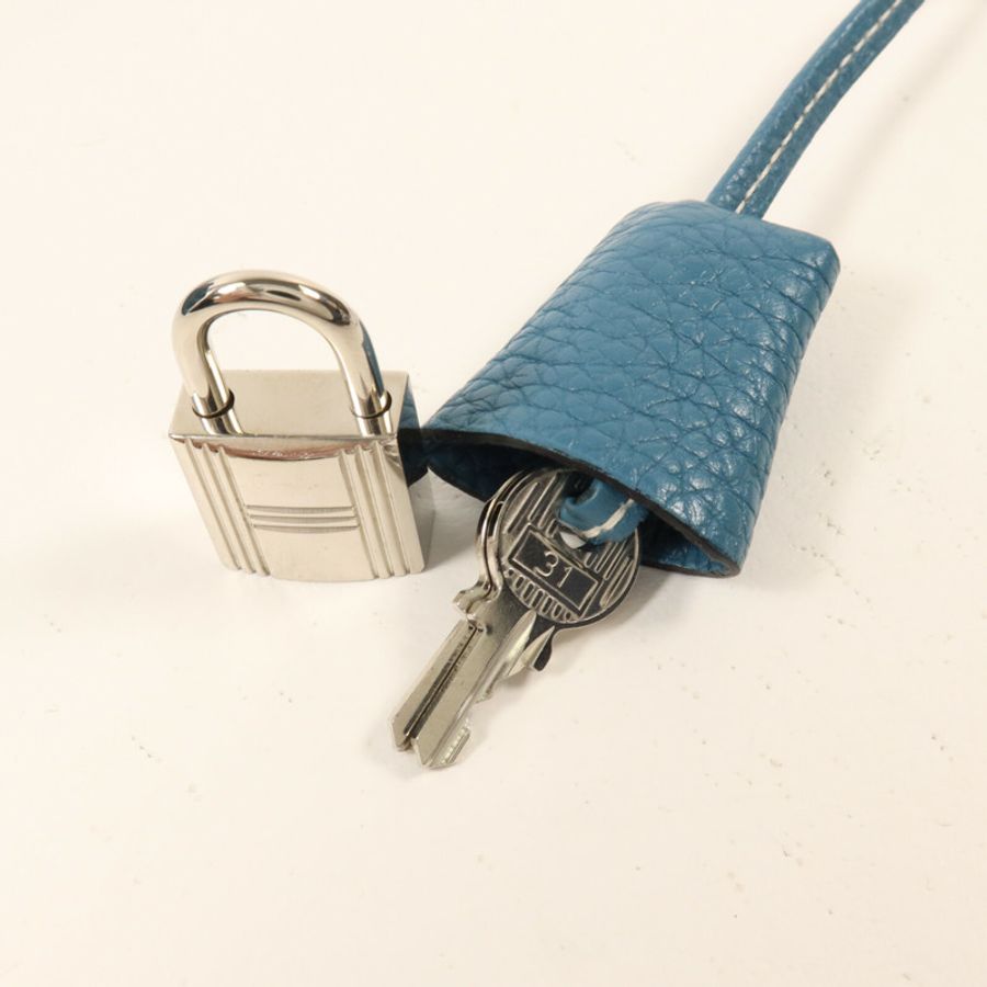 HERMES Clemence皮革Victoria 35手挽袋Bleu Jean-10