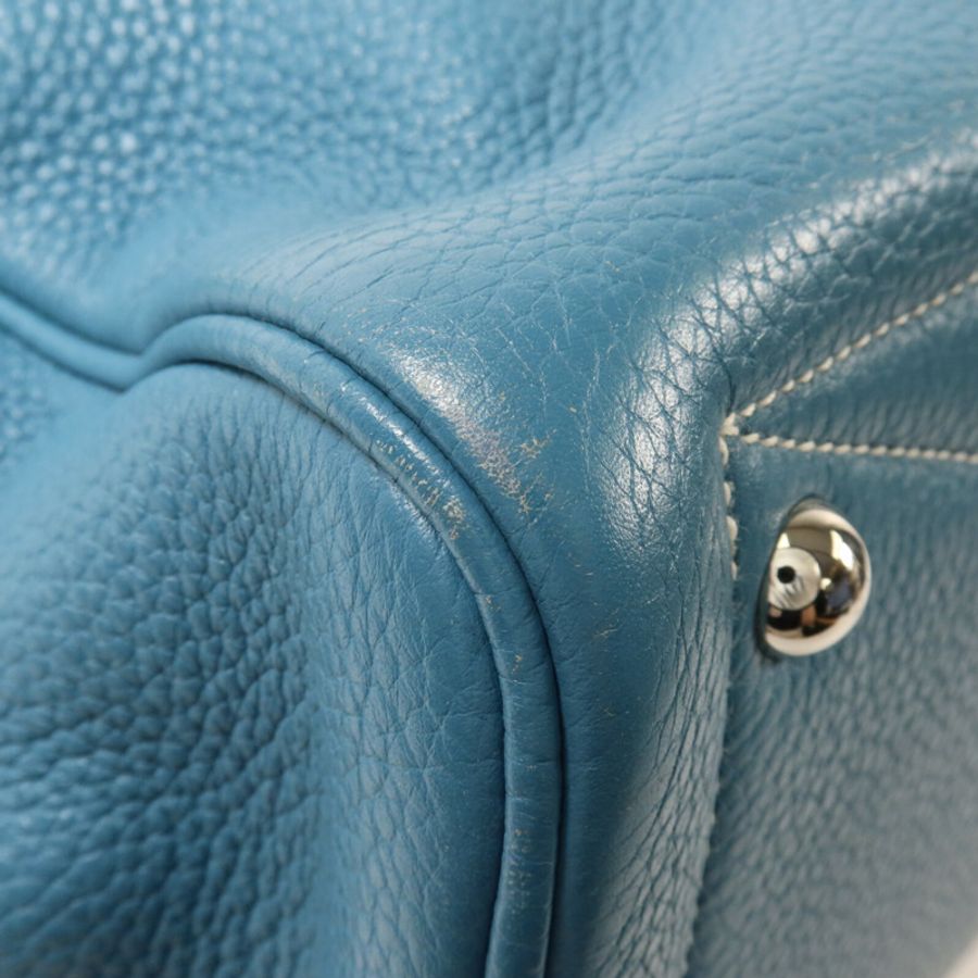 HERMES Clemence皮革Victoria 35手挽袋Bleu Jean-13