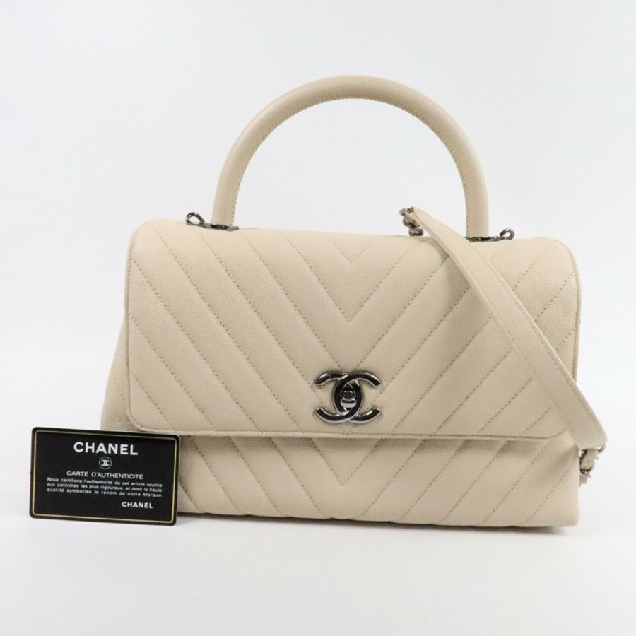 CHANEL 牛皮皮革Coco Handle Medium手挽肩背兩用袋-8