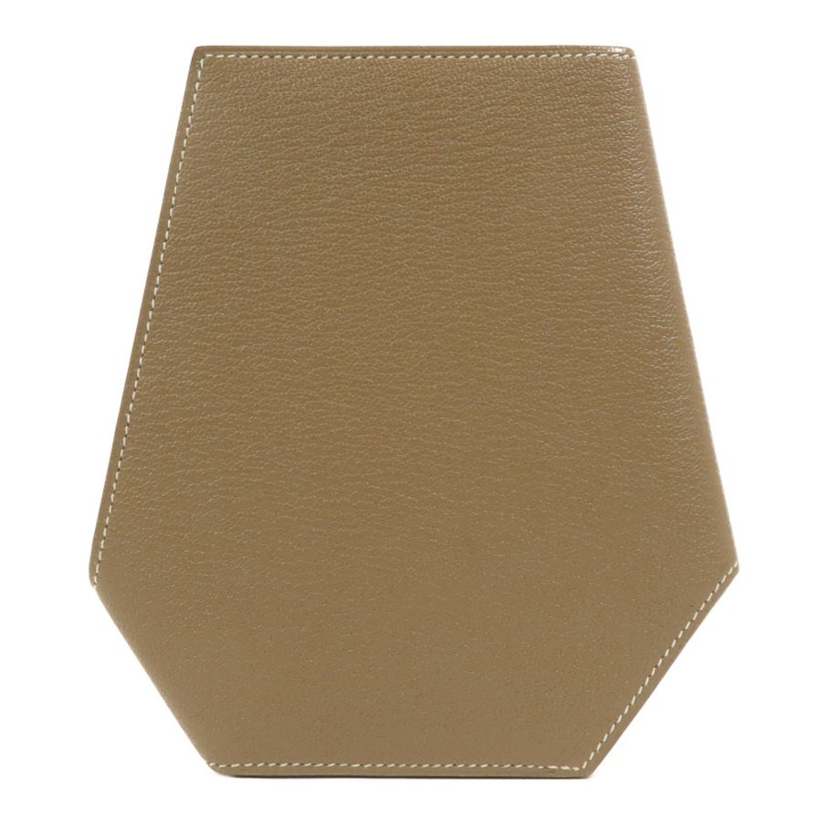 HERMES Chevre皮革Clochette Compact Wallet長錢包Etoupe-1