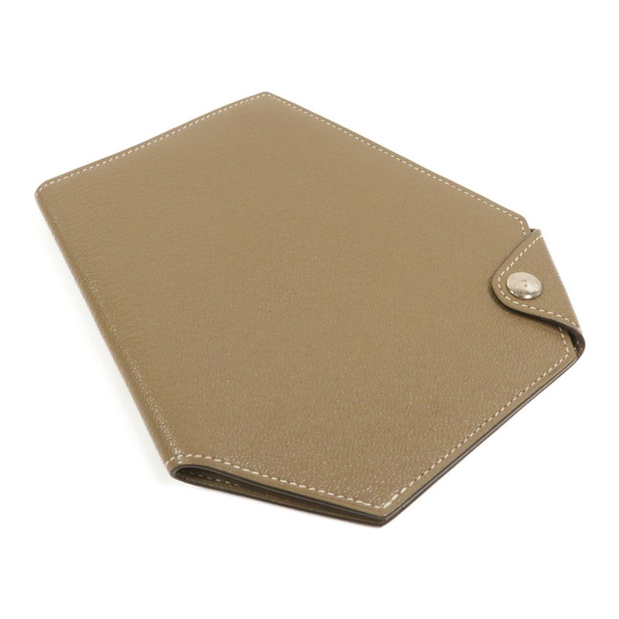 HERMES Chevre皮革Clochette Compact Wallet長錢包Etoupe-4