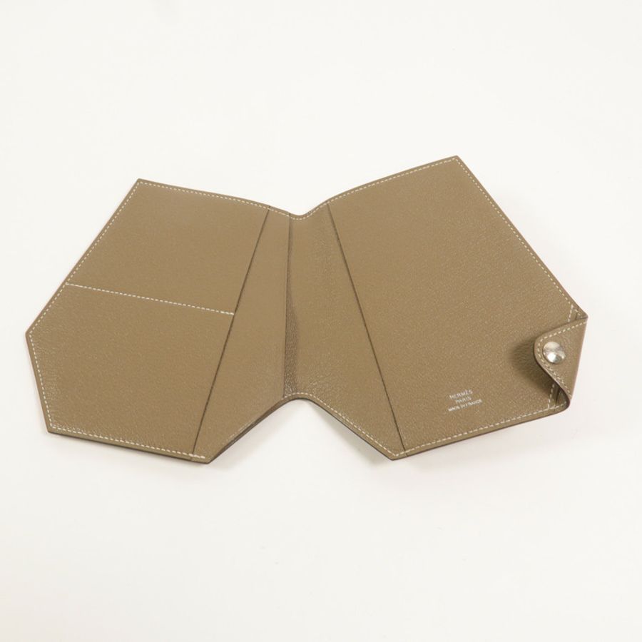 HERMES Chevre皮革Clochette Compact Wallet長錢包Etoupe-6