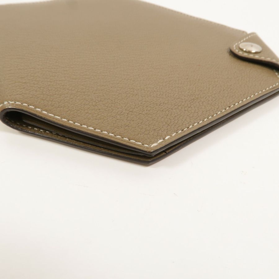 HERMES Chevre皮革Clochette Compact Wallet長錢包Etoupe-9