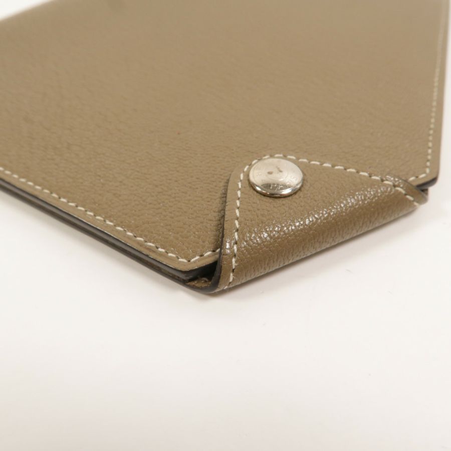 HERMES Chevre皮革Clochette Compact Wallet長錢包Etoupe-10