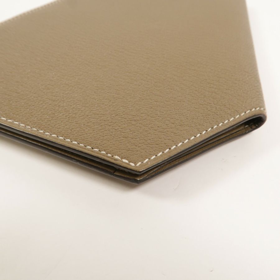 HERMES Chevre皮革Clochette Compact Wallet長錢包Etoupe-11