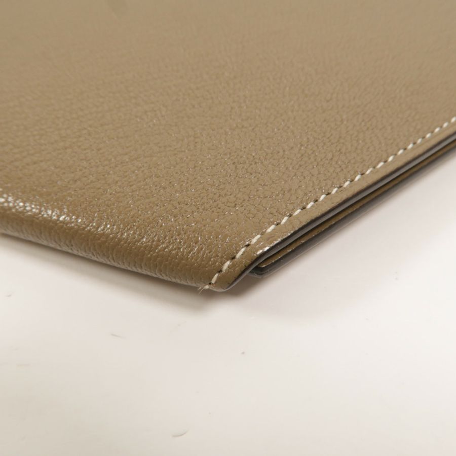 HERMES Chevre皮革Clochette Compact Wallet長錢包Etoupe-12