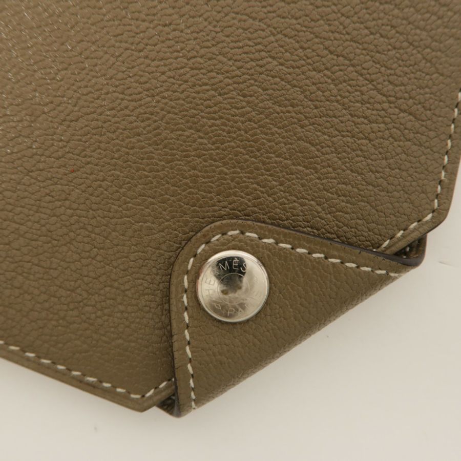 HERMES Chevre皮革Clochette Compact Wallet長錢包Etoupe-13