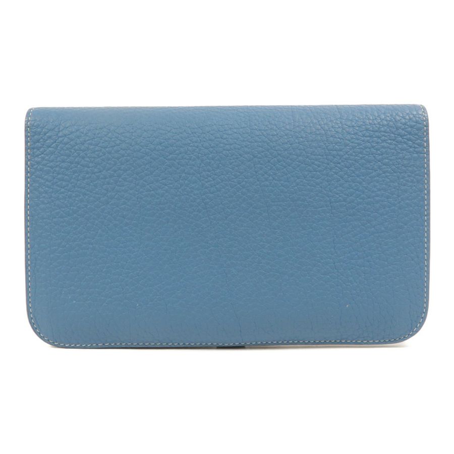 HERMES Clemence皮革Dogon GM長錢包Bleu Jean-1