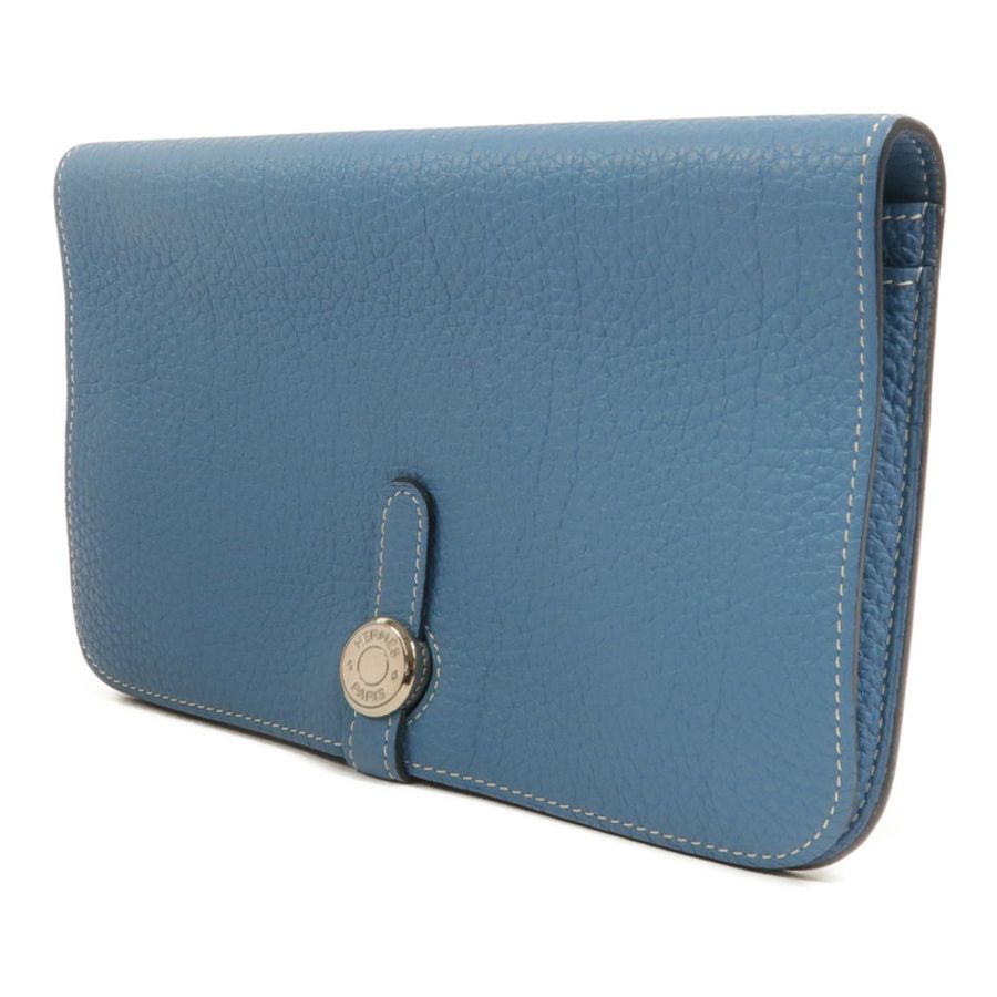 HERMES Clemence皮革Dogon GM長錢包Bleu Jean-2