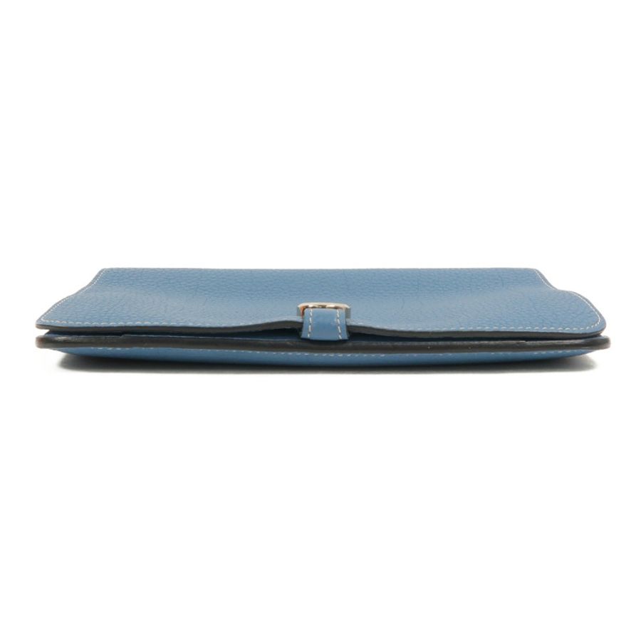 HERMES Clemence皮革Dogon GM長錢包Bleu Jean-3
