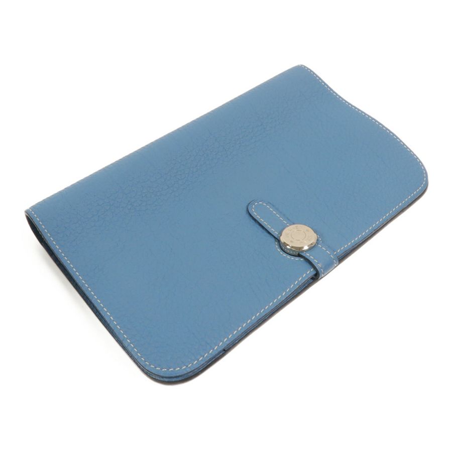 HERMES Clemence皮革Dogon GM長錢包Bleu Jean-4