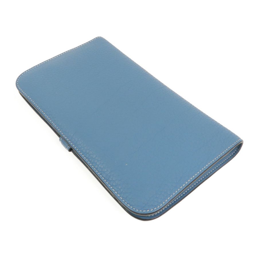 HERMES Clemence皮革Dogon GM長錢包Bleu Jean-5